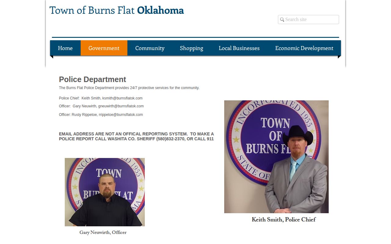 Washita County Burns Flat police records source page